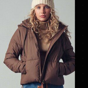 Brown Hooded Puffer Jacket Coat
